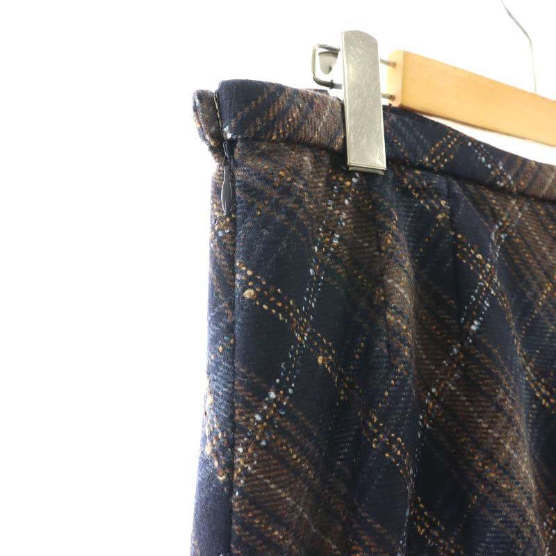 レリアン Leilian ウール チェックスカート 13+ ネイビー