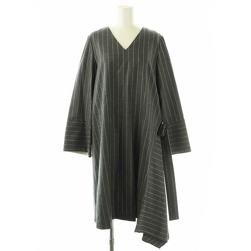 アドーア ADORE ウールストライプアシメトリーヘムワンピース ひざ丈  