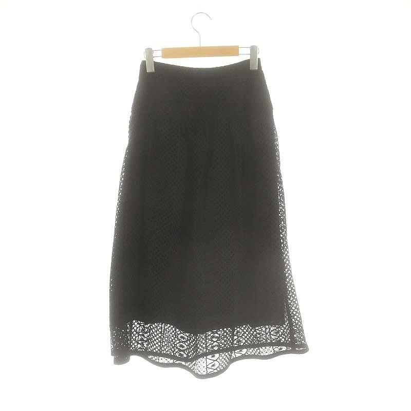 アナイ ANAYI 22AW ボーダーレースギャザー スカート フレア ロング 36  