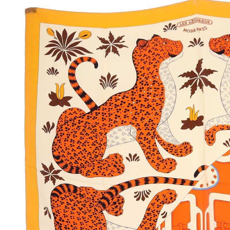 HERMES エルメス les leopards modernes スカーフ 総柄 オレンジ