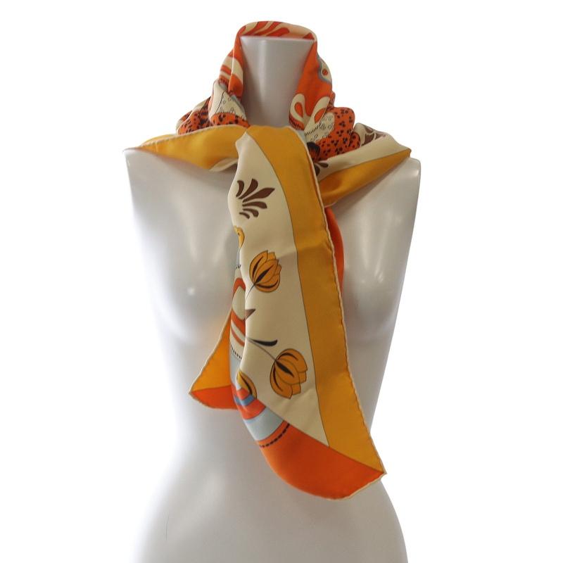 HERMES エルメス les leopards modernes スカーフ 総柄 オレンジ