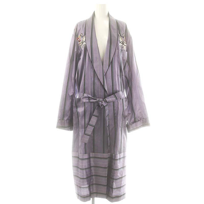 ケイタマルヤマ KEITA MARUYAMA 刺繍入り ストライプ シルク ガウン  