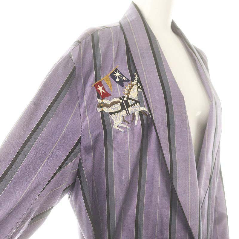 ケイタマルヤマ KEITA MARUYAMA 刺繍入り ストライプ シルク ガウン  