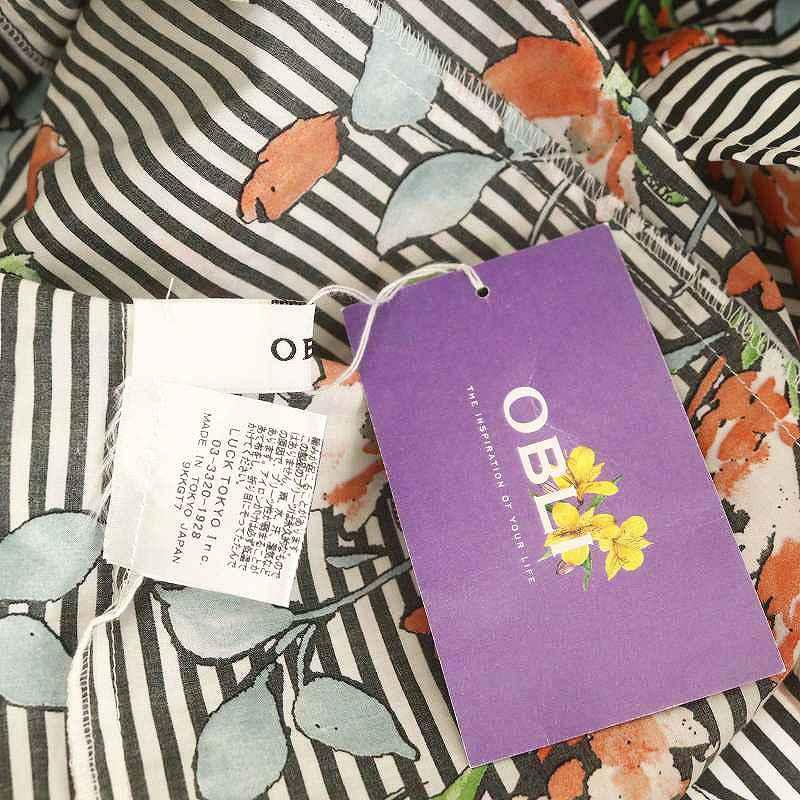 未使用品 オブリ OBLI フラワーストライプブラウス ノースリーブ F 