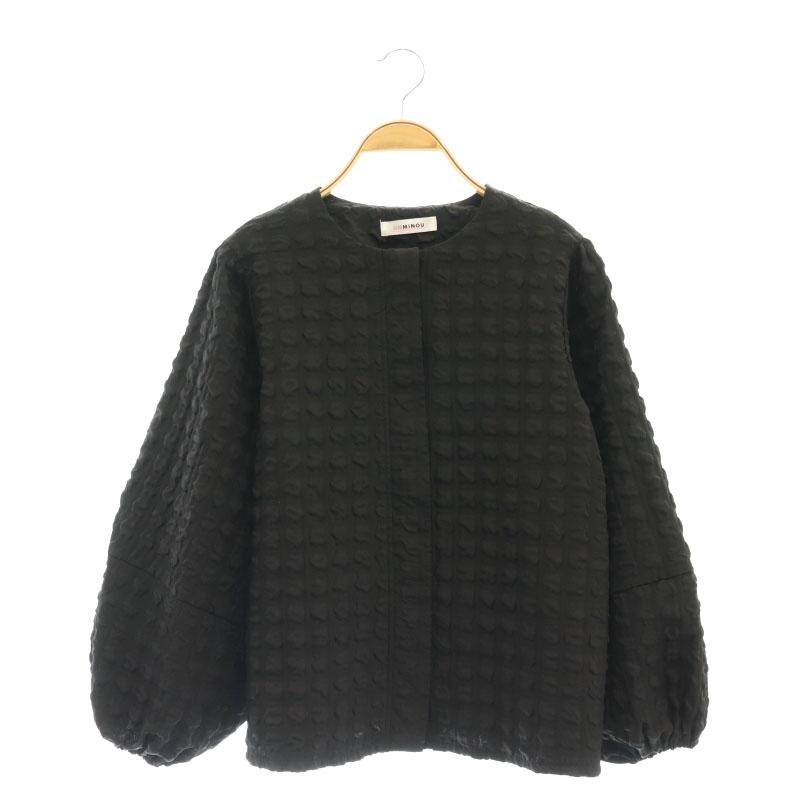 アンミヌ UNMINOU ふくれジャガードコート ノーカラー F 黒 /MI □OS  