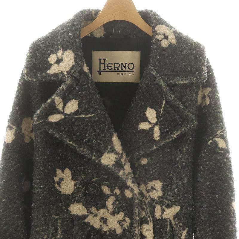 ヘルノ HERNO CA0333D 総柄 コート チェスター 38 グレー アイボリー