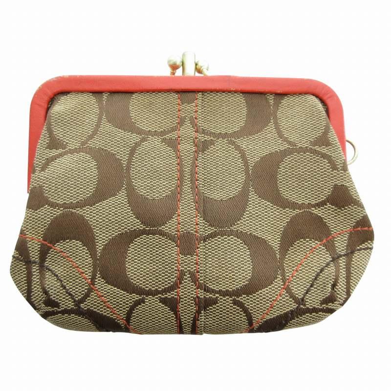 美品 COACH コーチ シグネチャー がま口 コインケース 小銭入れ ブラウン COACH コーチ コインケース 小銭入れ がま口 シグネチャー