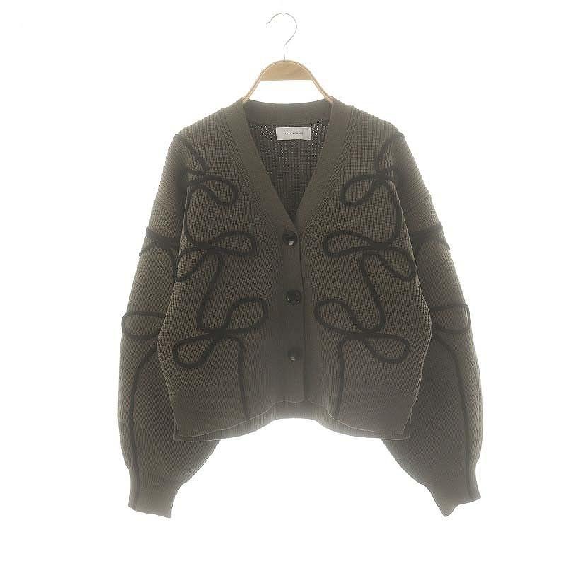 アダムエロペ 24AW 洗えるラインニットカーディガン チャコール サステナブル・洗える】ラインニットカーディガン（カーディガン