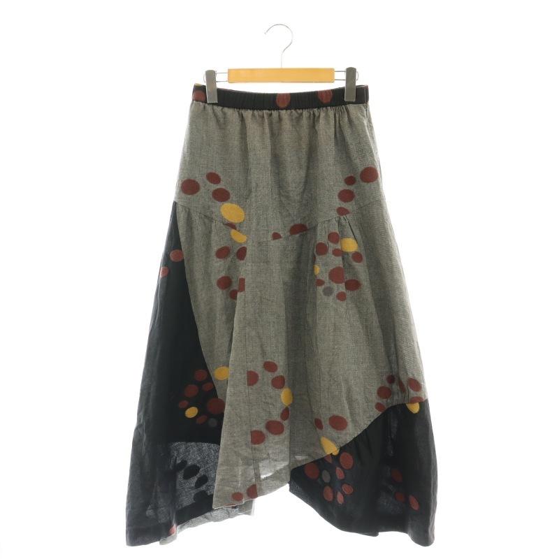 センソユニコ 慈雨 フレアスカート ロング 総柄 40 グレー ブラック  