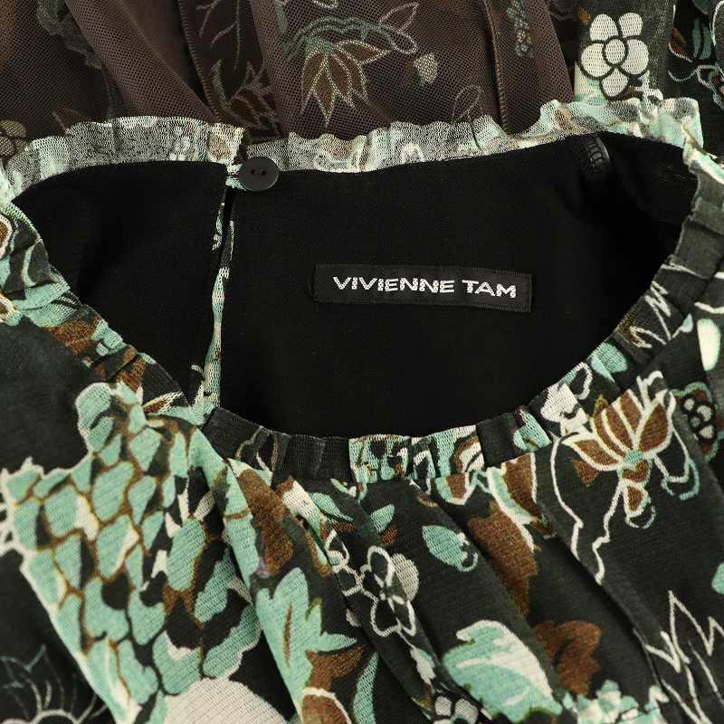 ヴィヴィアンタム VIVIENNE TAM 総柄七分袖パワーネットワンピース 膝