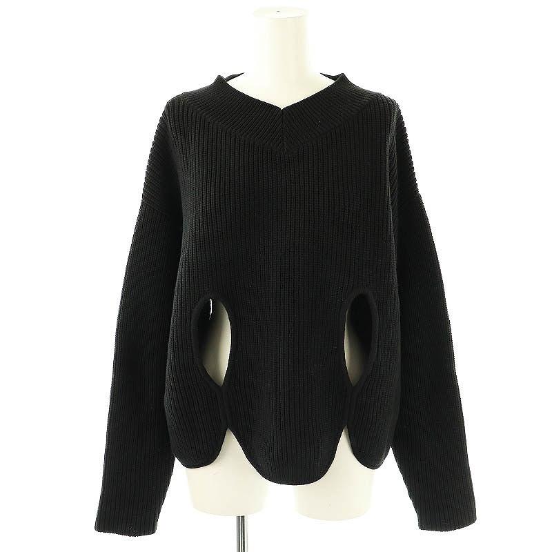 【中古】アドーア ADORE 25SS ティアドロップホールニット セーター モックネック 38 ブラック /DF ■OS レディース アドーア ADORE 25SS ティアドロップホールニット セーター モック