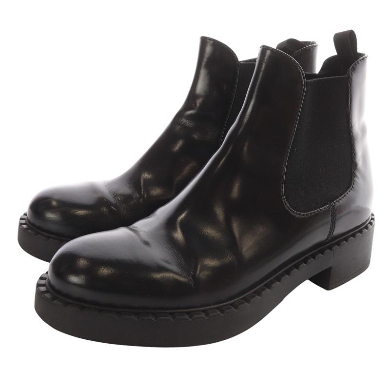 プラダ PRADA サイドゴア チェルシーブーツ ショート レザー 37.5 黒