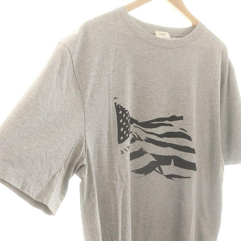 【中古】セリーヌ by Hedi Slimane 22AW アメリカンフラッグ ルーズフィット Tシャツ XS グレー /MI ■OS メンズ CELINE（セリーヌ） CELINE by Hedi Slimane 22AW アメリカンフラッグ