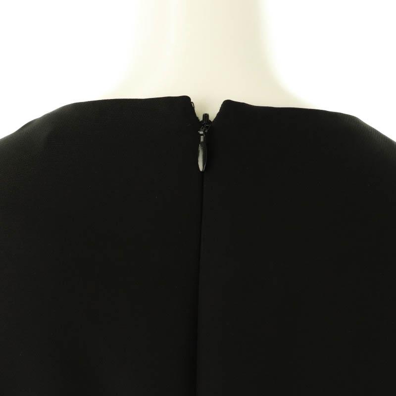 【中古】アベニールエトワール プリーツカフスワンピース 膝丈 長袖 30 ブラック ホワイト /ES ■OS レディース アベニールエトワール Aveniretoile プリーツカフスワンピース 膝丈