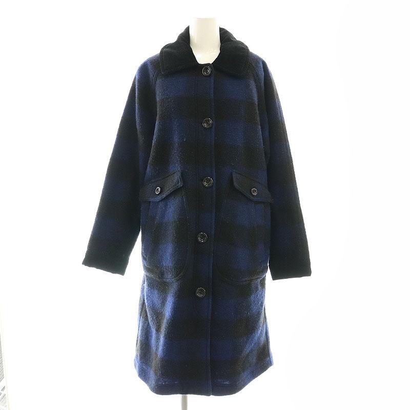 DIESEL ディーゼル チェック コート ロング S ネイビー /HK □OS