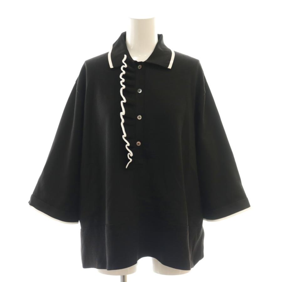 UNITED ARROWS ミニマル フリル ポロニット　黒 UNITED ARROWS ユナイテッドアローズ ミニマルフリル ポロニット 七分