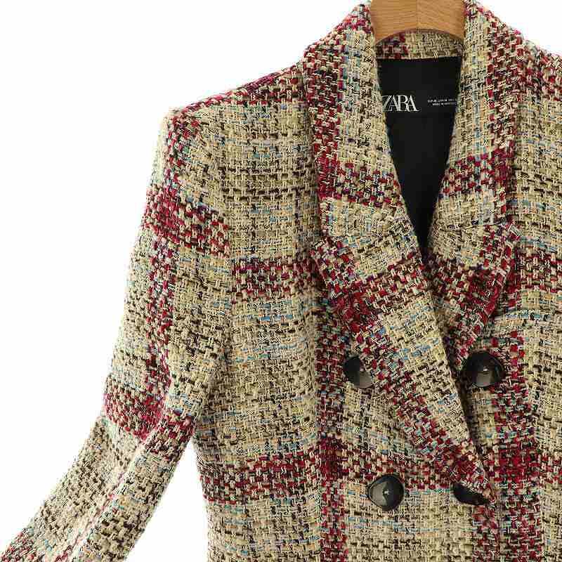 ZARA（ザラ） ツイードジャケット テーラード ダブル M マルチカラー