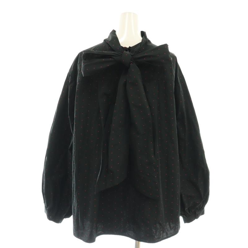【美品】MACHATT メモリーハイネックリボンブラウス　ブラック×ホワイト マチャット MACHATT メモリーリボンハイネックブラウス ドット
