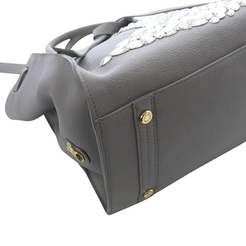 エーディーエムジェー ショルダーバッグ 2way シボ革 ビジュー グレー ADMJ アクセソワ Accessoires De Mademoiselle コンクルージョン