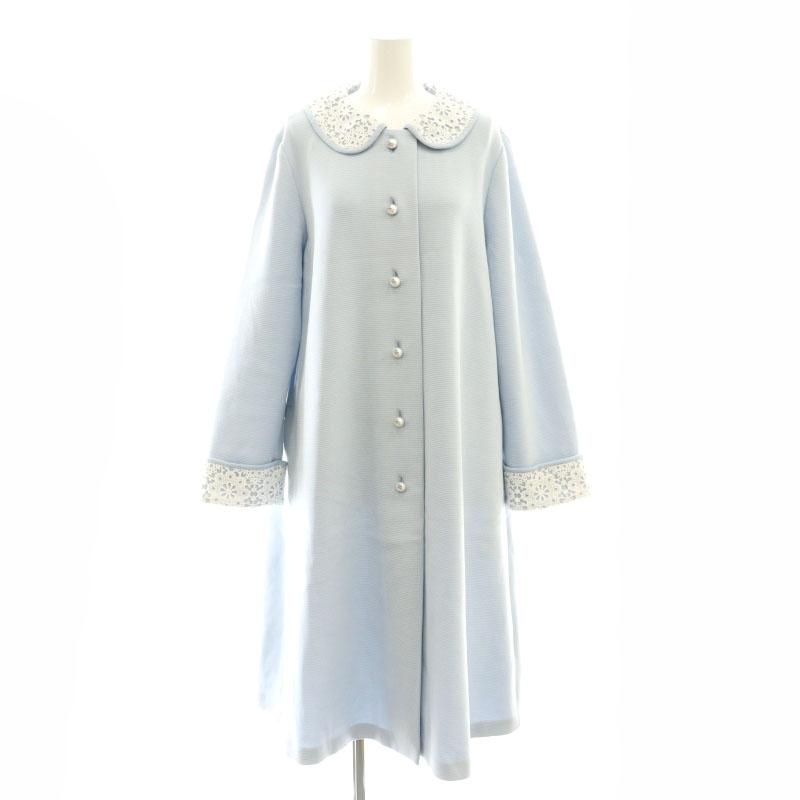 【中古】ルネ Rene Knit Coat ニットコート ラウンドカラー レース 38 ライトブルー 6512160 /DF ■OS レディース Rene（ルネ） Rene Knit Coat ニットコート ラウンドカラー レース 38