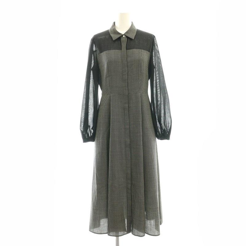 24AW 極美品 アナイ シアーコンビフレアワンピース 切替 ロング丈 黒×白S 24AW 極美品 アナイ シアーコンビフレアワンピース 切替 ロング