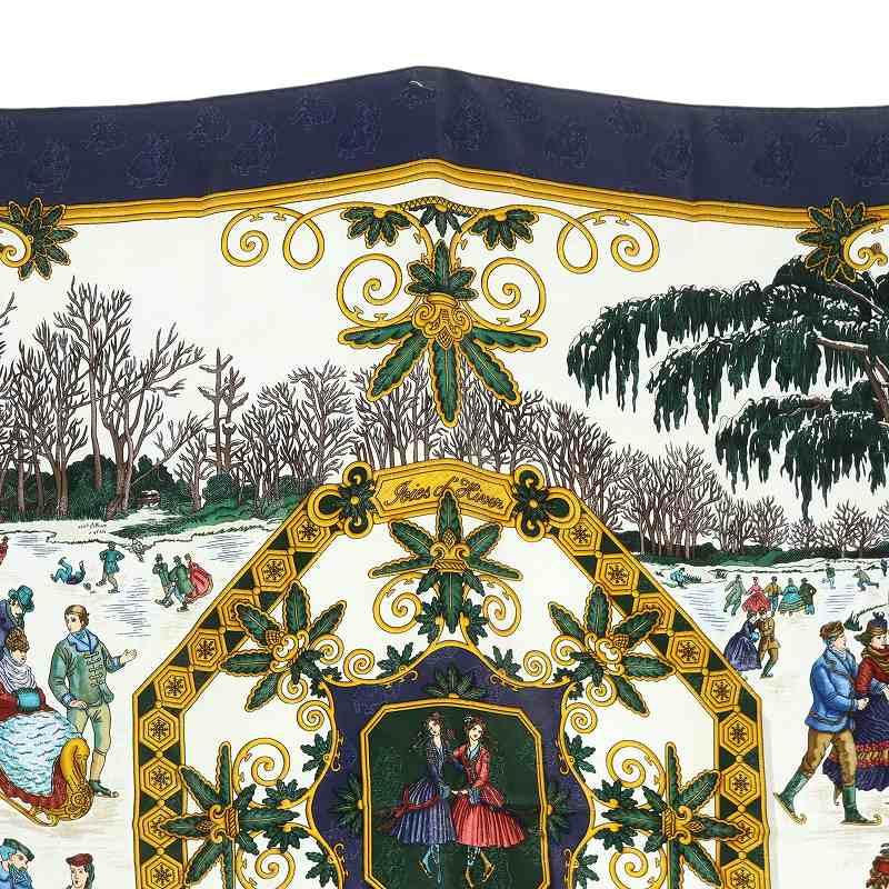 エルメス HERMES joies d hiver 冬の愉しみ スカーフ 総柄 シルク 青  