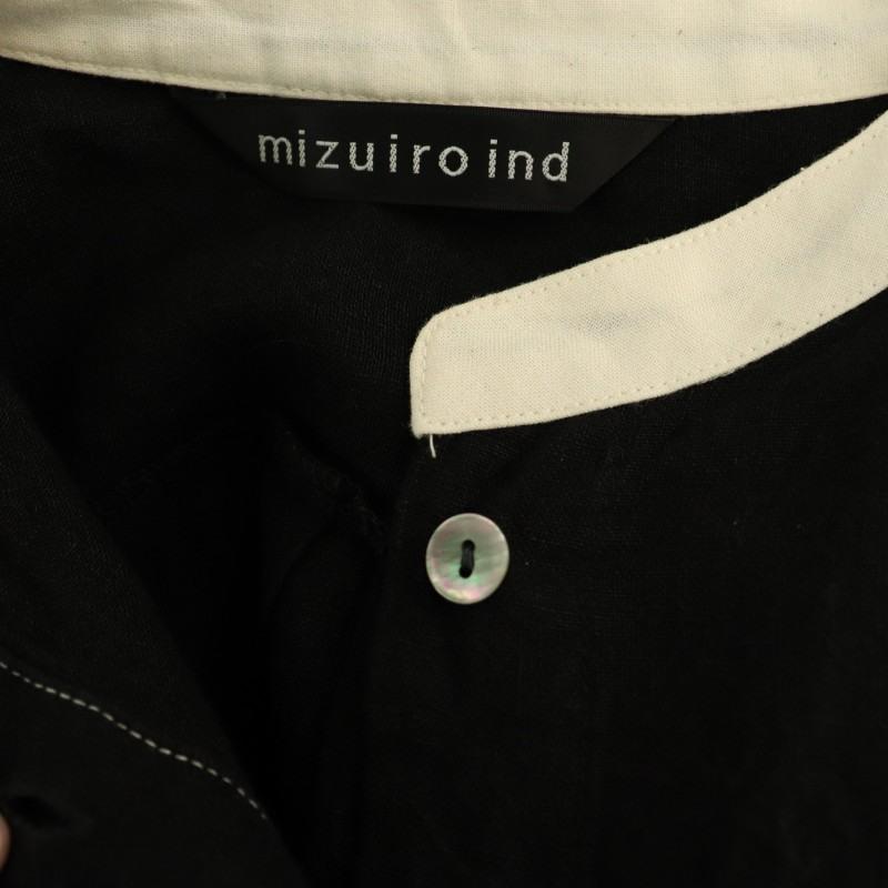 ミズイロインド mizuiro ind リネン スタンドカラー シャツワンピース