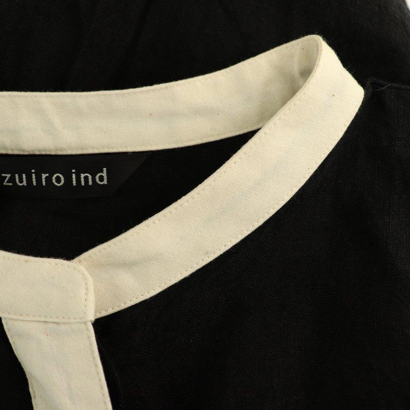 ミズイロインド mizuiro ind リネン スタンドカラー シャツワンピース