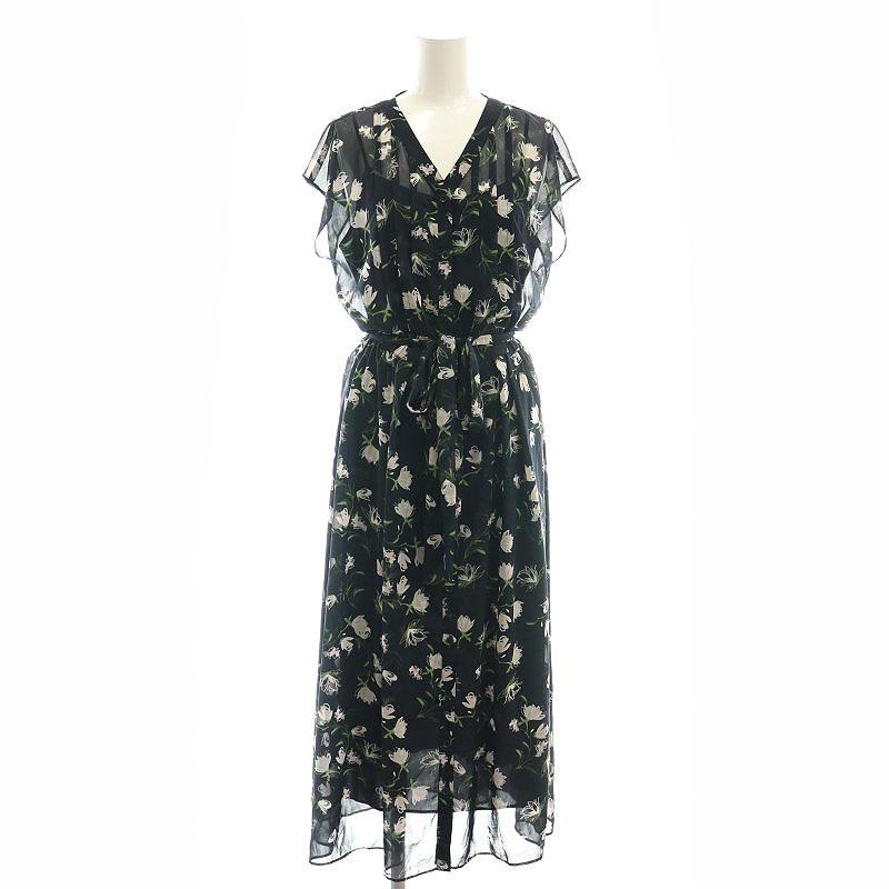 【アナイ】ワンピース　ボタニカルフラワープリント　ブラック　マルチカラー　38 アナイ】ワンピース ボタニカルフラワープリント ブラック