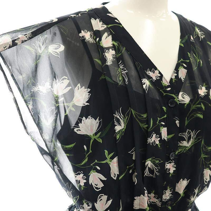 ANAYI 花柄 長袖 ワンピース サイズ38 アナイ ANAYI フラワードローイングプリントVネックワンピース ロング