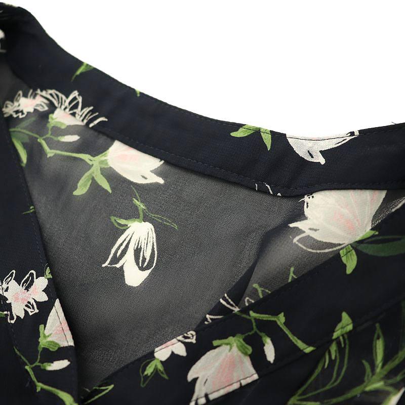 アナイ ANAYI フラワードローイングプリントVネックワンピース ロング