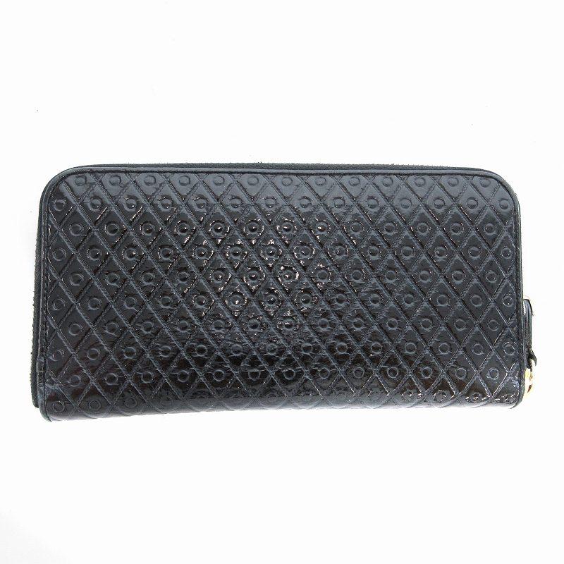 トッズ TOD'S 長財布 ウォレット エナメル ラウンドファスナー ロゴ 黒