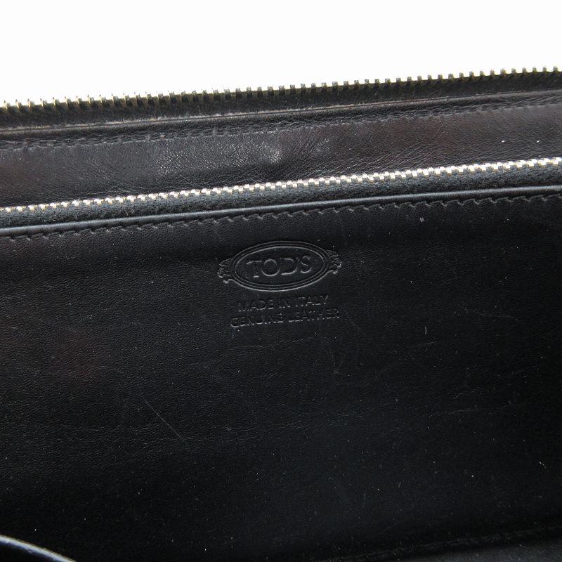 トッズ TOD'S 長財布 ウォレット エナメル ラウンドファスナー ロゴ 黒