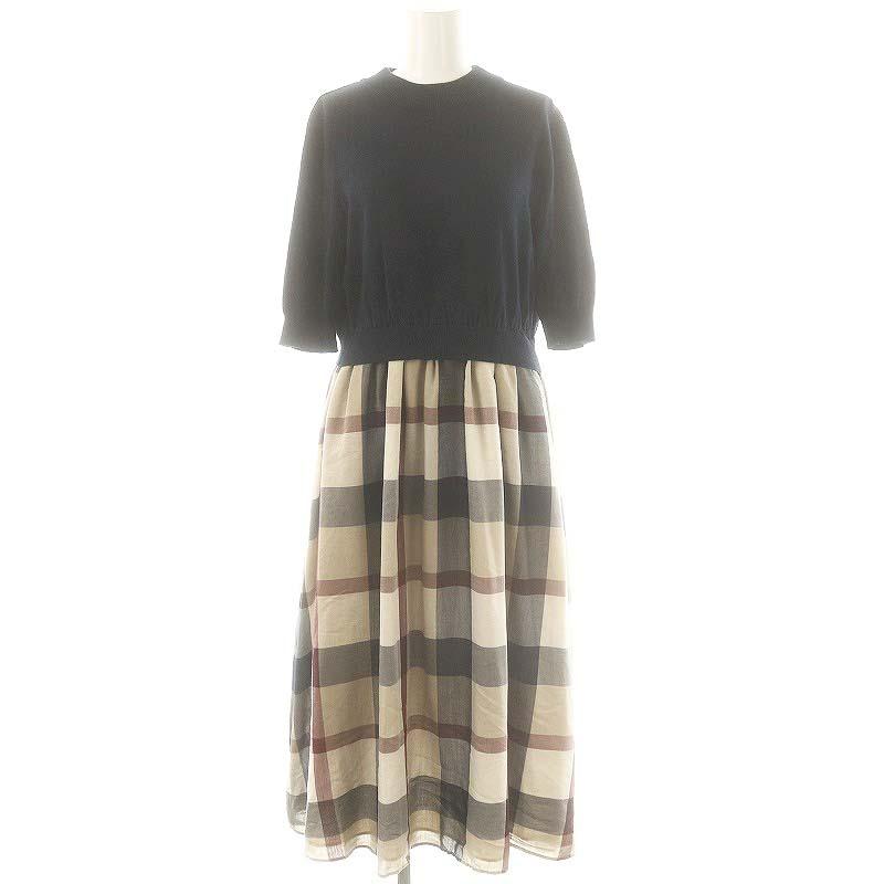 ブルーレーベル クレストブリッジ ニット チェック リボン ワンピース