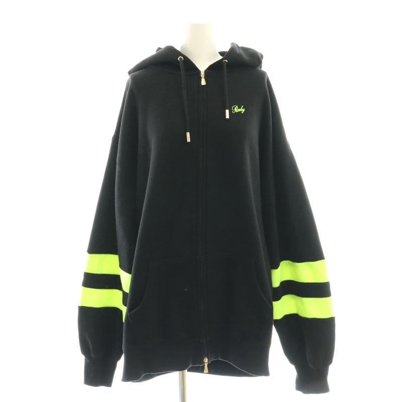 レディ Rady ジップアップパーカー 裏起毛 蛍光 L 黒 ブラック 黄