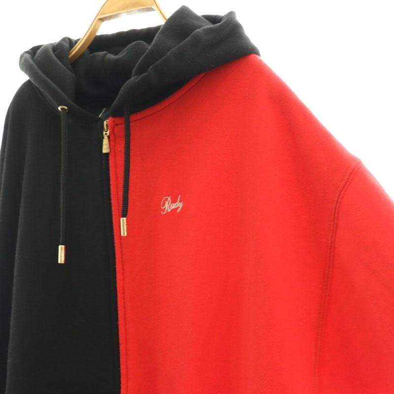 レディ Rady バイカラー ジップアップパーカー ロゴ L 黒 ブラック 赤