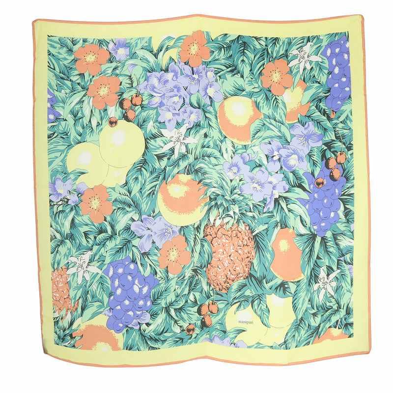 ★新品★manipuri　マニプリ　シルクスカーフ　フルーツ　イエロー マニプリ manipuri シルク フルーツ柄 スカーフ 黄色 イエロー
