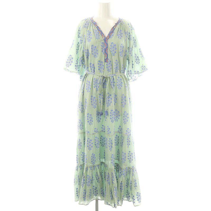ne Quittez pas（ヌキテパ） ワンピース ミントグリーン 箔プリント ヌキテパ NE QUITTEZ PAS! Cotton Voile Ethnic Combination Print