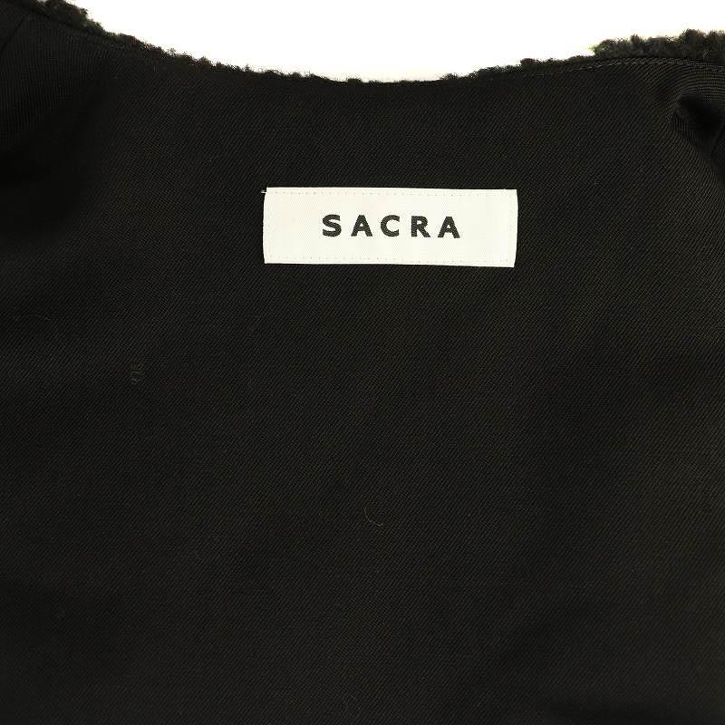 サクラ SAKULA ボアベスト クロップド丈 ウール混 38 黒 /MI □OS