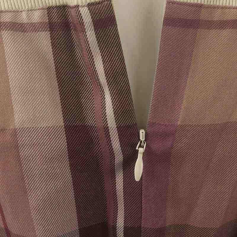 【中古】ブルーレーベルクレストブリッジ クレストブリッジチェックワンピース ニット切り替え 38 ベージュ 紫 ブルーレーベルクレストブリッジ BLUE LABEL CRESTBRIDGE クレスト