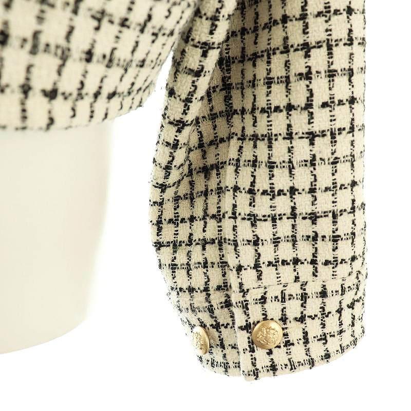 【中古】グレースコンチネンタル 25SSチェックツイードブルゾン ジャケット ステンカラー 36 黒 オフホワイト グレースコンチネンタル GRACE CONTINENTAL 25SSチェックツイード