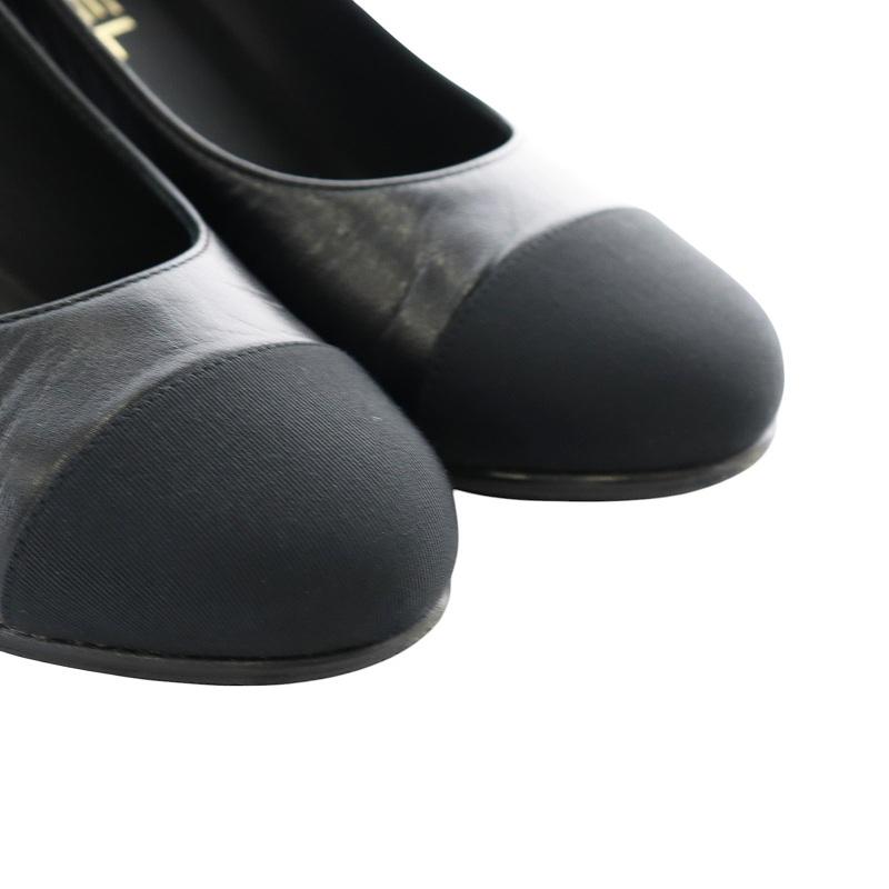 シャネル CHANEL Mary Janes Goatskin Grosgrain パンプス ストラップ ラウンドトゥ チャンキーヒール ココマーク 37C 黒 24A G45835の画像