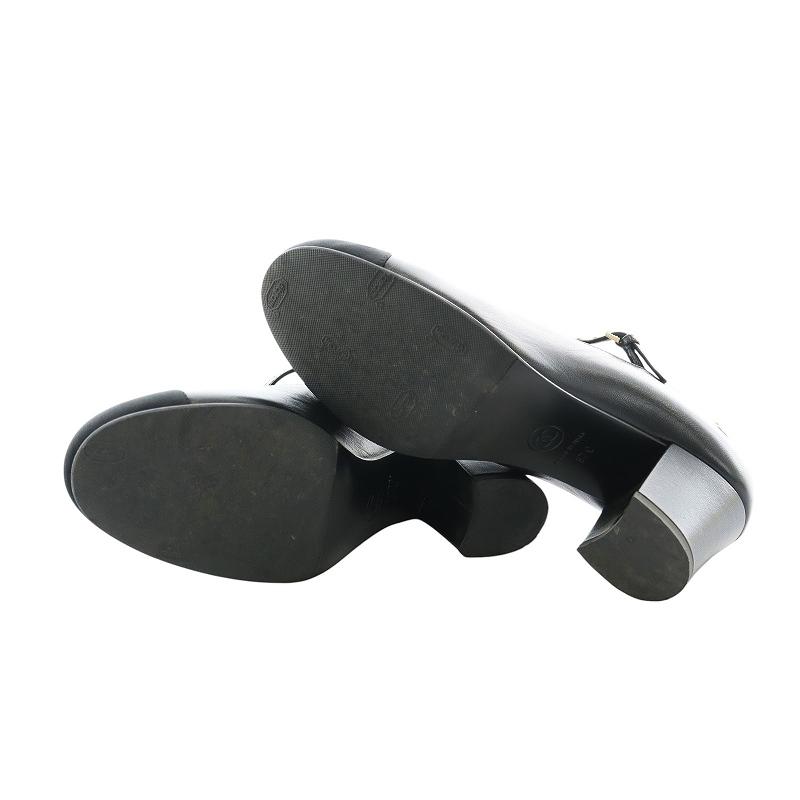 シャネル CHANEL Mary Janes Goatskin Grosgrain パンプス ストラップ ラウンドトゥ チャンキーヒール ココマーク 37C 黒 24A G45835の画像