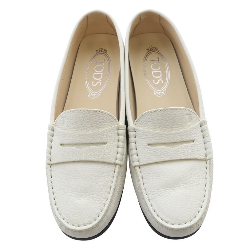 トッズ TOD'S シティ ゴンミーニ レザー ドライビングシューズ 37.5 白