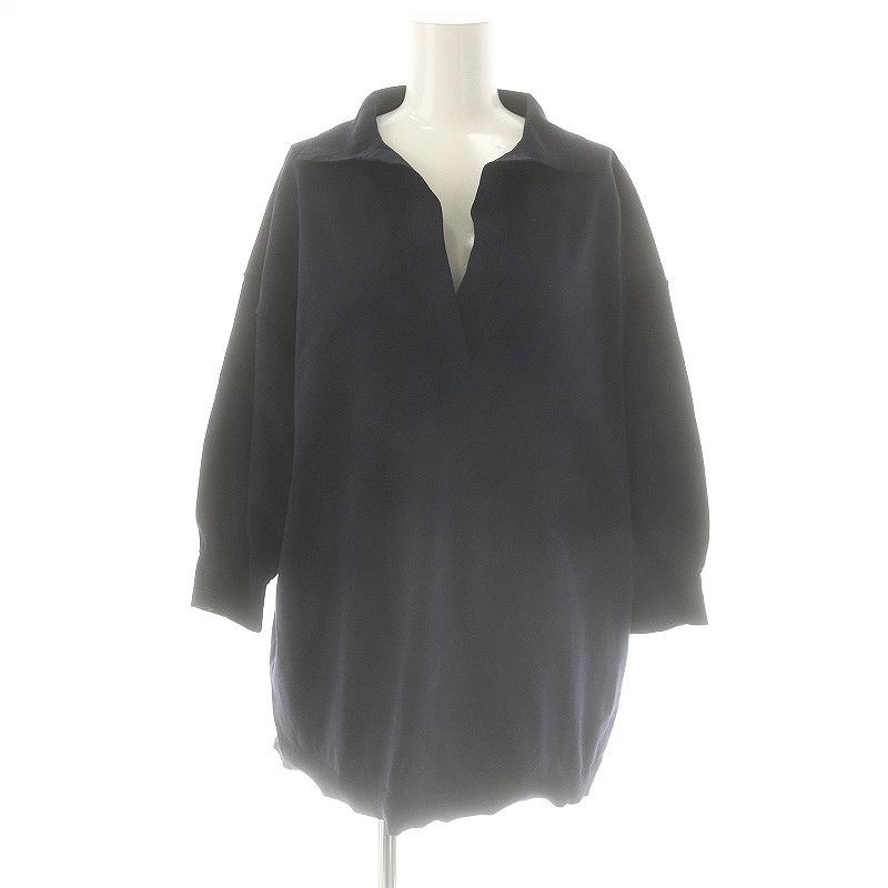 Noble - ノーブル 25SS ポロエリニット カットソー チュニック丈 紺 ■OS ノーブル NOBLE 25SS ポロエリニット カットソー チュニック丈 紺 /MI
