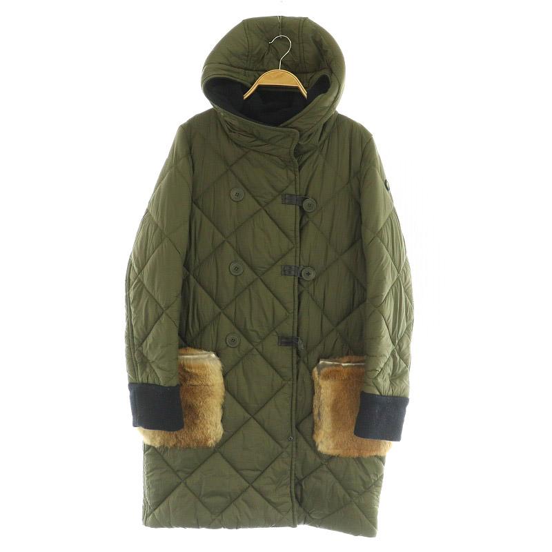 BLANK basque キルティングファーポケットコート　フード付き　カーキ blanc basque (ブランバスク) ナイロンキルト×ファーポケットコート