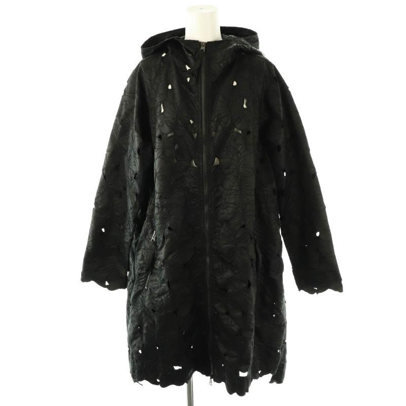 【中古】レッド ヴァレンティノ カットワークフラワー刺繍ジップアップジャケット フード 38 ブラック /DO ■OS レッド ヴァレンティノ RED VALENTINO カットワークフラワー刺繍ジップ