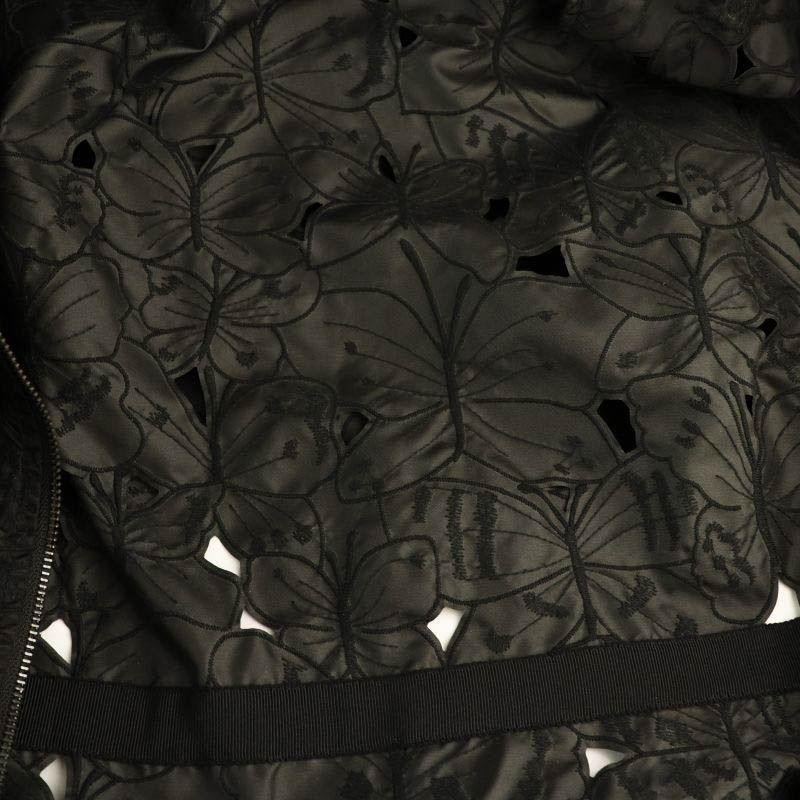 【中古】レッド ヴァレンティノ カットワークフラワー刺繍ジップアップジャケット フード 38 ブラック /DO ■OS レッド ヴァレンティノ RED VALENTINO カットワークフラワー刺繍ジップ