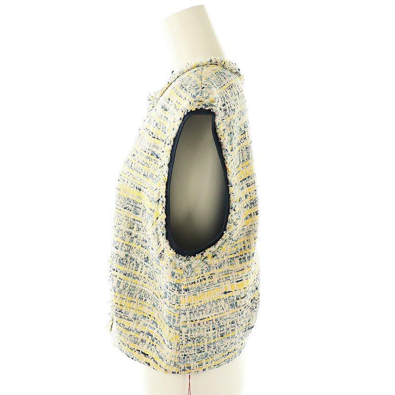 美品 25SS トゥモローランド コレクション ジョーヌラインファンシー クルーネックジレ ベスト 14-07-52-07452 サイズ36 ブルー レディース 古着 中古 USED TOMORROWLAND - 美品 25SS トゥモローランド コレクション ジョーヌ