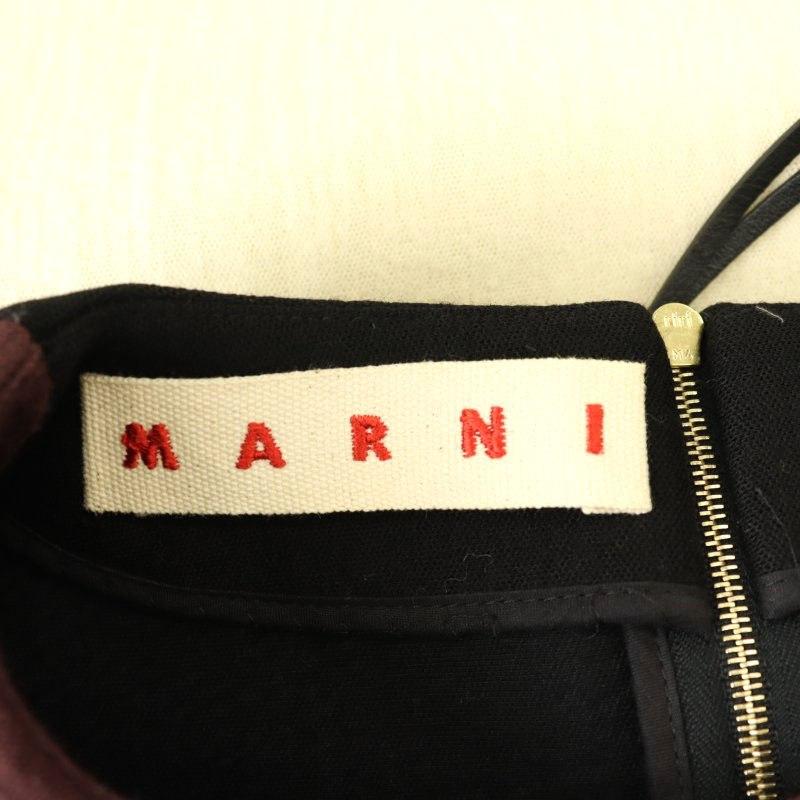 【中古】マルニ MARNI フリルバイカラーワンピース ウール混 38 ボルドー アイボリー 黒 /MI ■OS レディース MARNI（マルニ） フリルバイカラーワンピース ウール混 38 ボルドー